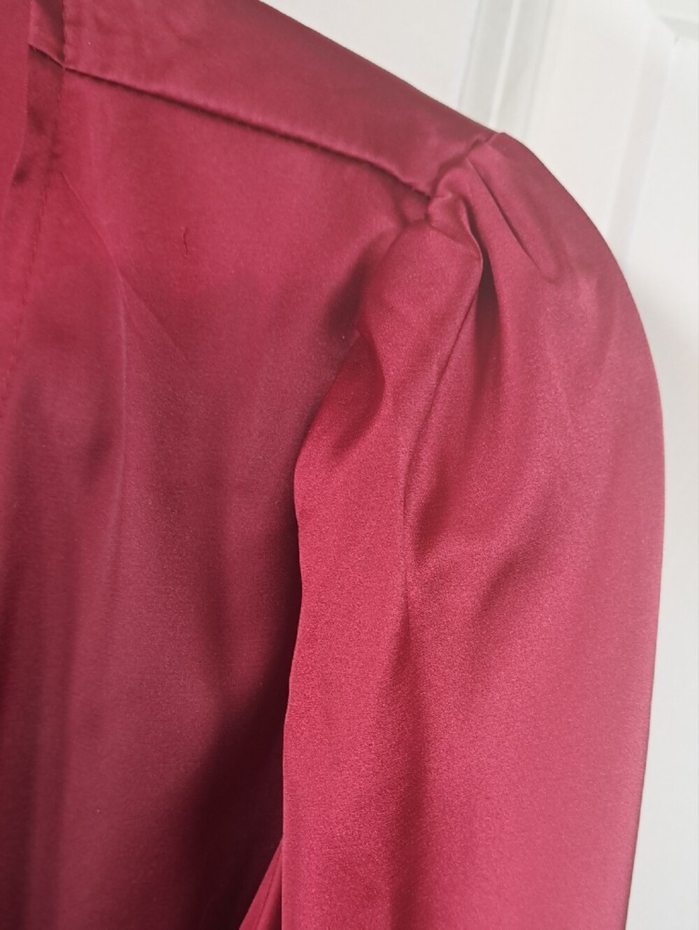 Satin Burgundy Open Front Tie-Front Blouse - Picture 8 of 10